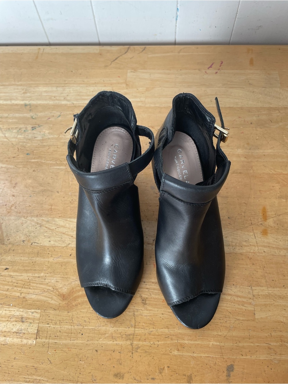 Kurt Geiger Carvela Black Leather Open-Toe Ankle Shoes